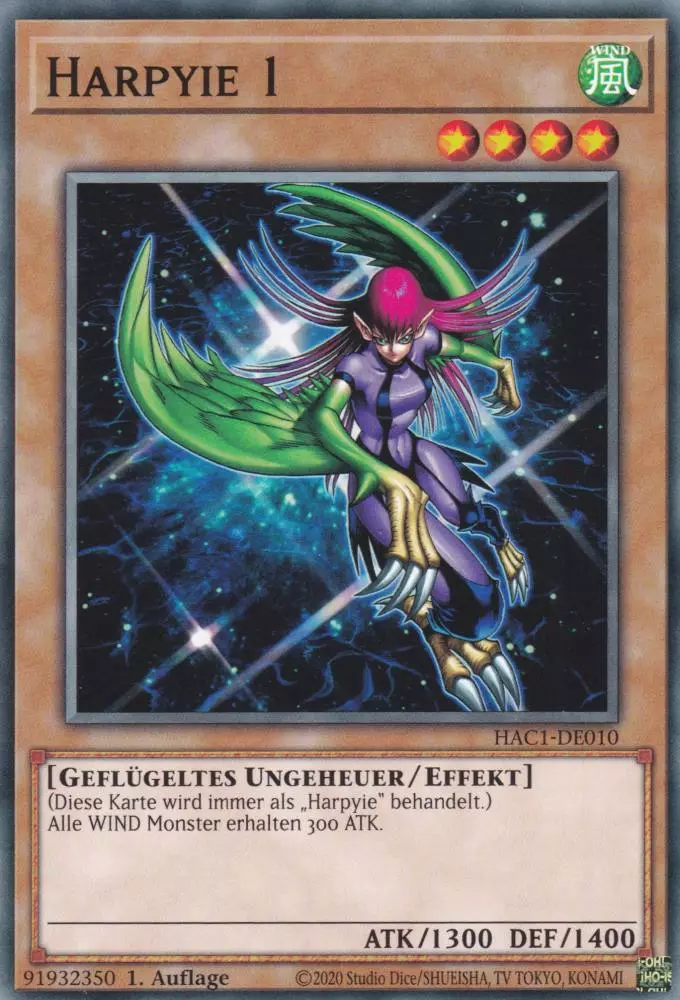 Harpyie 1 HAC1-DE010 ist in Common Yu-Gi-Oh Karte aus Hidden Arsenal Chapter 1 1.Auflage