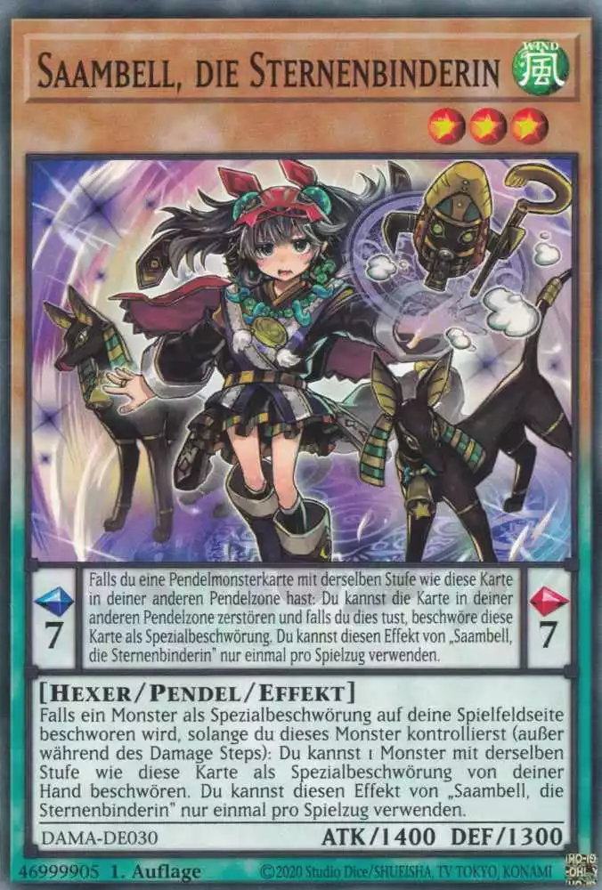 Saambell, die Sternenbinderin DAMA-DE030 ist in Common Yu-Gi-Oh Karte aus Dawn of Majesty 1.Auflage