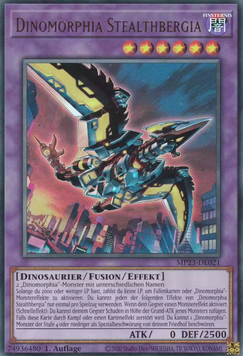 Dinomorphia Stealthbergia MP23-DE021 ist in Ultra Rare Yu-Gi-Oh Karte aus 25th Anniversary Tin Dueling Heroes 1.Auflage