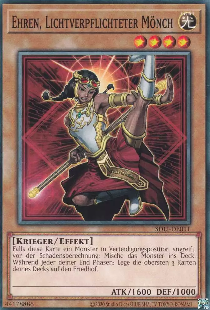 Ehren, Lichtverpflichteter Mönch SDLI-DE011 ist in Common Yu-Gi-Oh Karte aus Realm Of Light unlimitiert