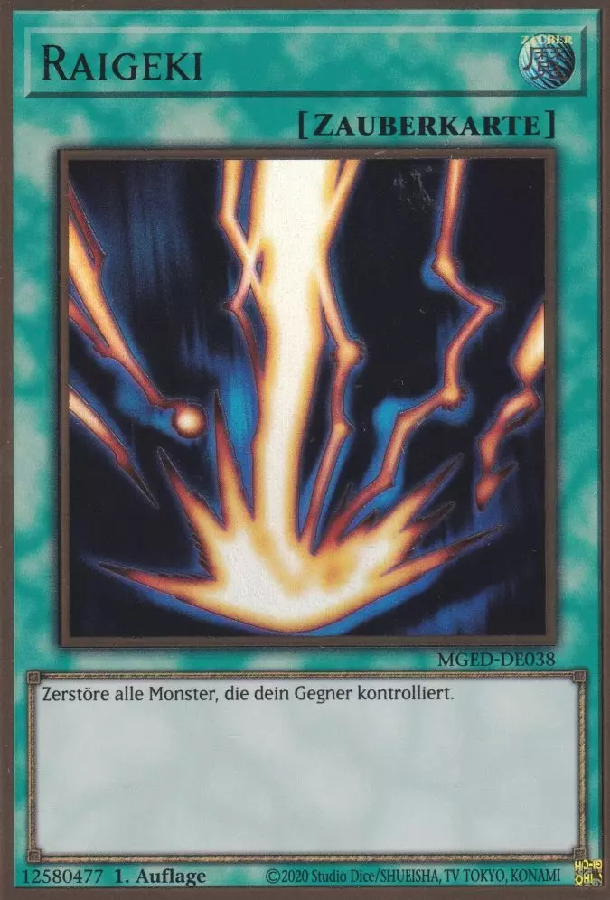 Raigeki MGED-DE038 ist in Premium Gold Rare Yu-Gi-Oh Karte aus Maximum Gold El Dorado 1.Auflage