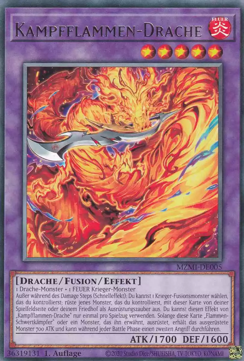 Kampfflammen-Drache MZMI-DE005 ist in Rare Yu-Gi-Oh Karte aus Maze of Millennia 1.Auflage