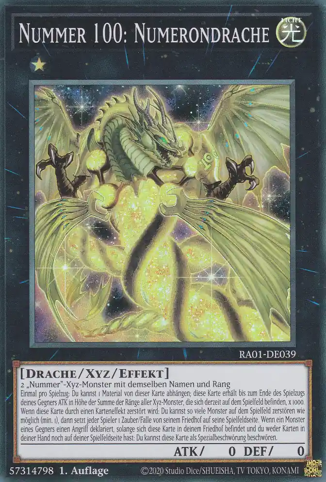 Nummer 100: Numerondrache RA01-DE039 ist in Super Rare Yu-Gi-Oh Karte aus 25th Anniversary Rarity Collection 1.Auflage