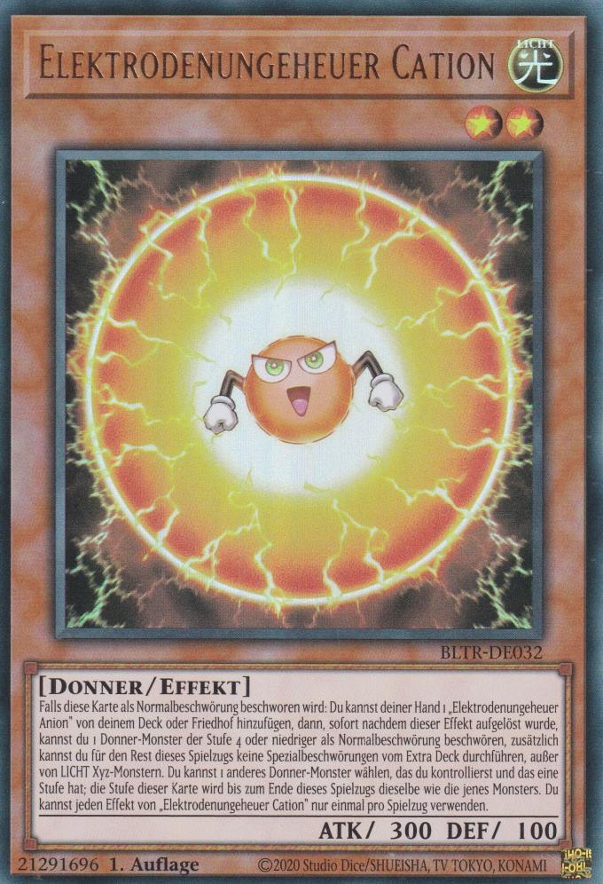 Elektrodenungeheuer Cation BLTR-DE032 ist in Ultra Rare Yu-Gi-Oh Karte aus Battles of Legend Terminal Revenge 1.Auflage