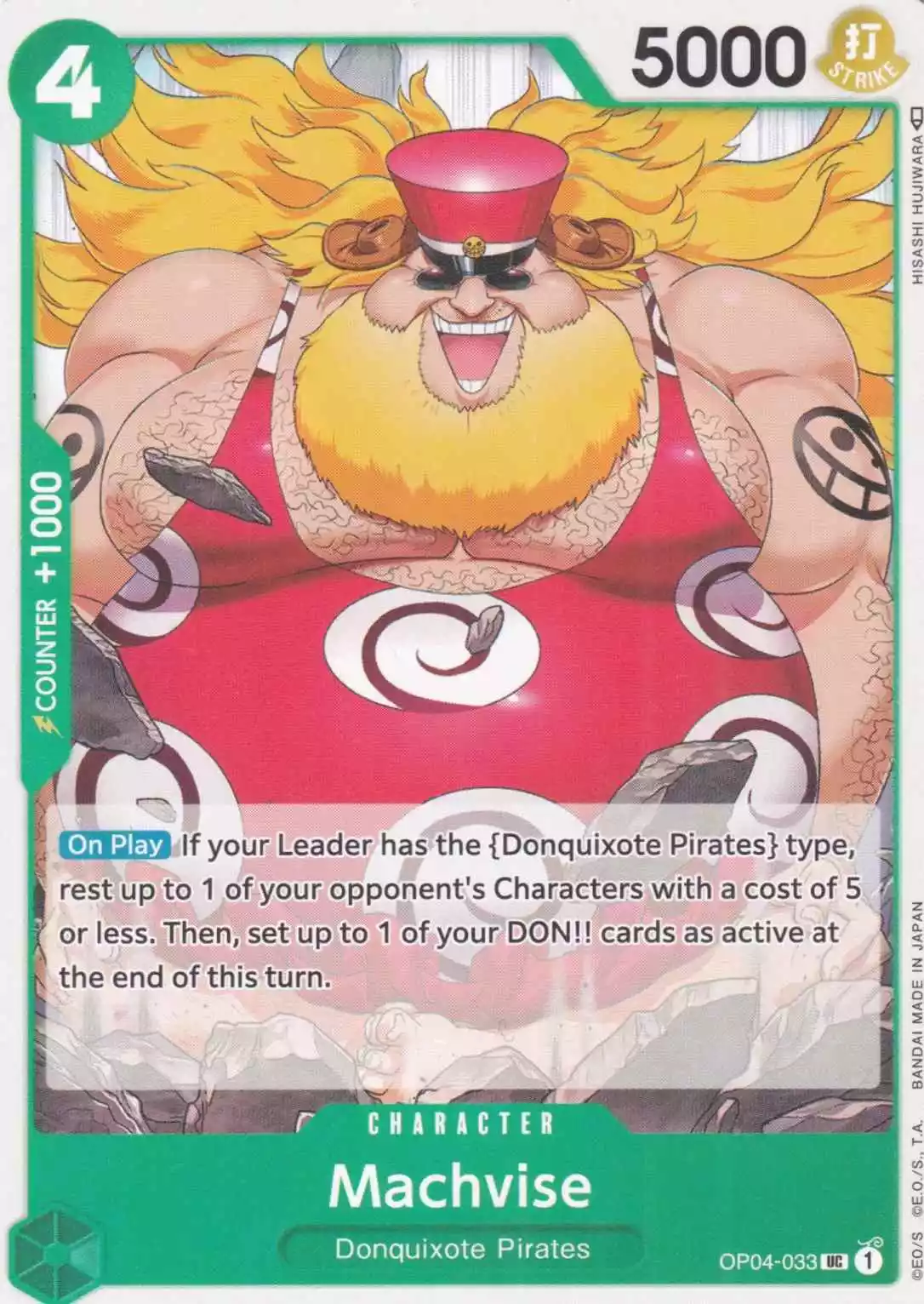 Machvise OP04-033 ist in Uncommon. Die One Piece Karte ist aus Kingdoms Of Intrigue in Normal Art.