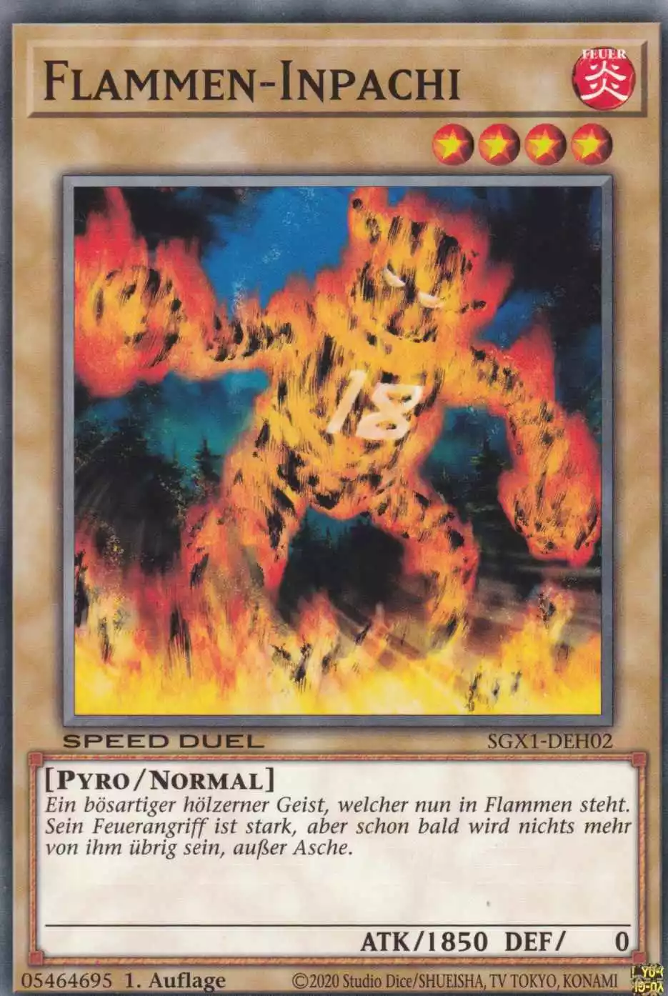 Flammen-Inpachi SGX1-DEH02 ist in Common Yu-Gi-Oh Karte aus Speed Duel GX Duel Academy Box 1.Auflage