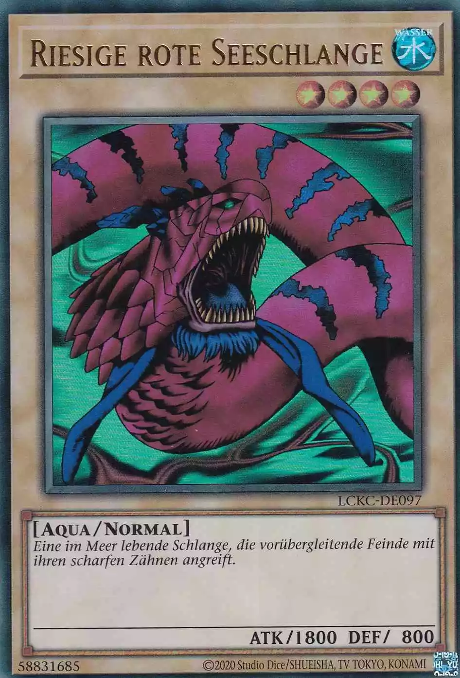 Riesige rote Seeschlange Ultra Rare LCKC-DE097 Yugioh Karte Riesige rote Seeschlange LCKC-DE097 ist in Ultra Rare Yu-Gi-Oh Karte aus Legendary Collection Kaiba unlimitiert