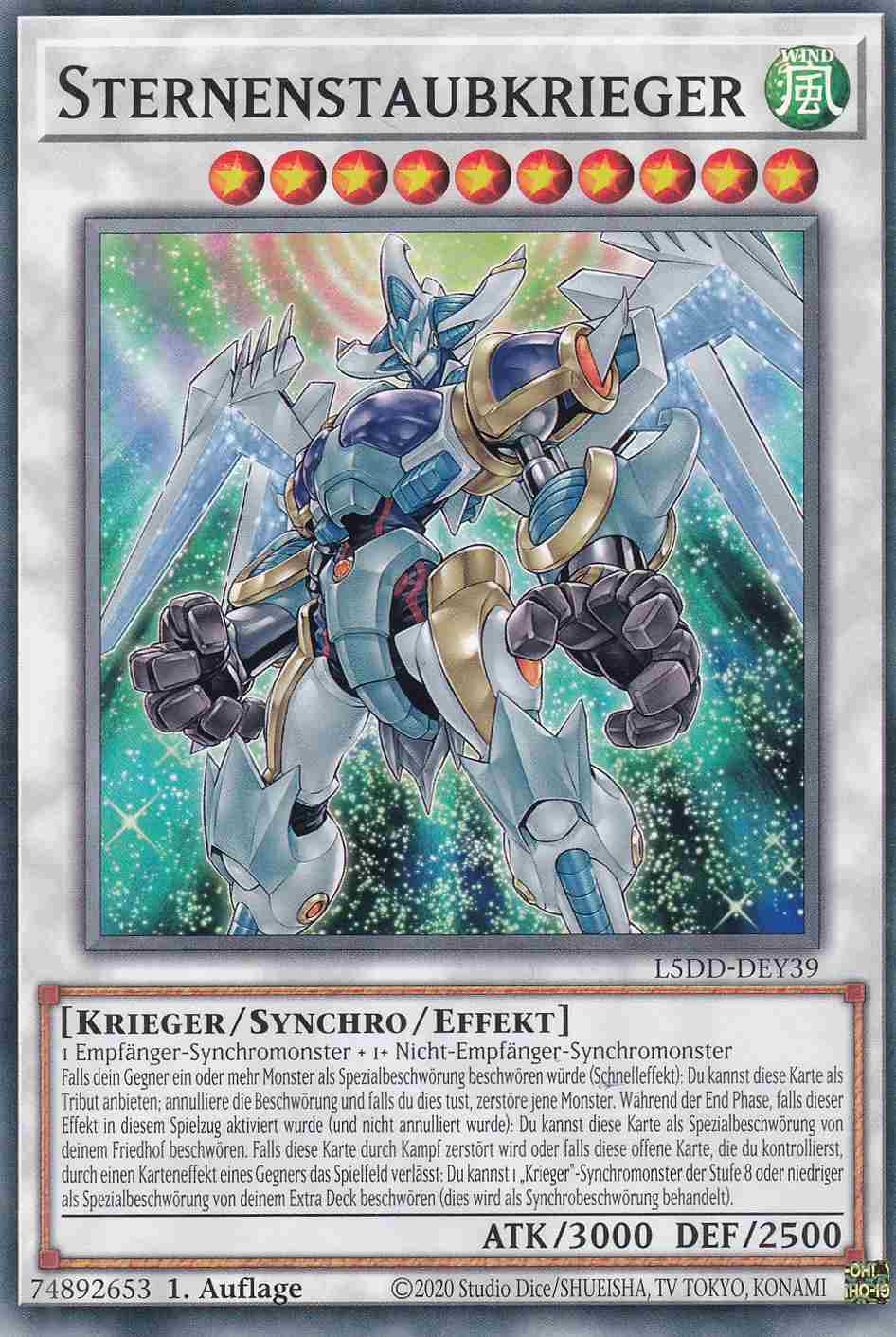 Sternenstaubkrieger Common L5DD-DEY39 Yugioh Karte Sternenstaubkrieger L5DD-DEY39 ist in Common Yu-Gi-Oh Karte aus Legendary 5D’s Decks 1.Auflage