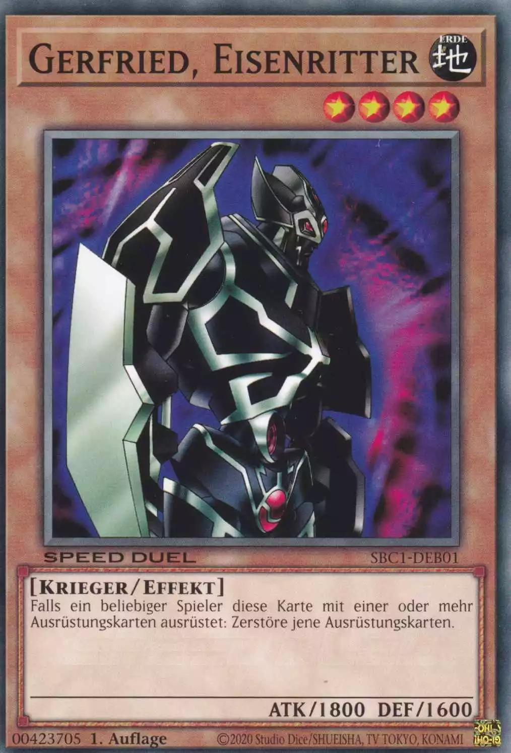 Gerfried, Eisenritter SBC1-DEB01 ist in Common Yu-Gi-Oh Karte aus Streets of Battle City 1.Auflage