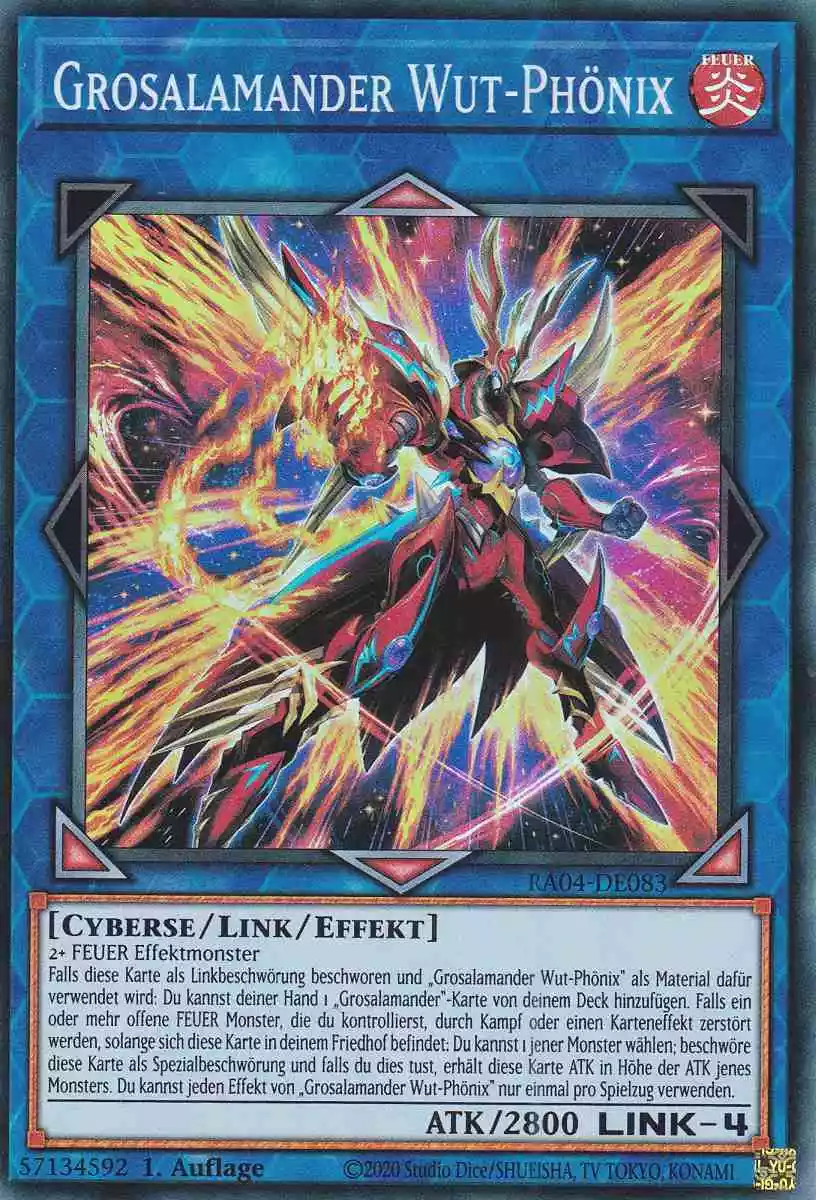 Grosalamander Wut-Phönix RA04-DE083 ist in Super Rare Yu-Gi-Oh Karte aus Quarter Century Stampede 1.Auflage