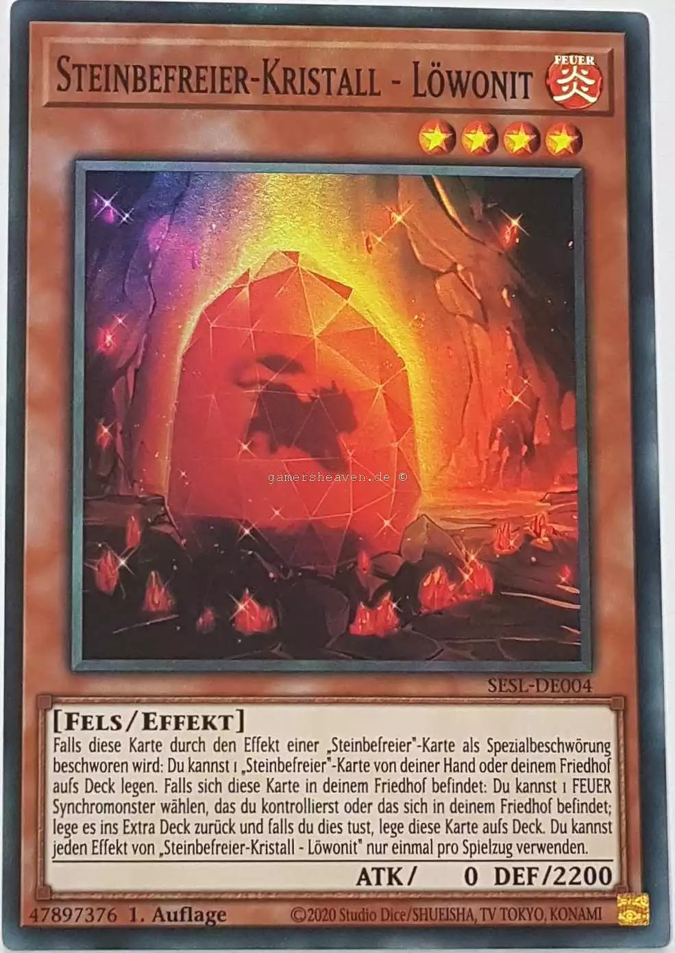 Steinbefreier-Kristall - Löwonit SESL-DE004 ist in Super Rare Yu-Gi-Oh Karte aus Secret Slayers 1.Auflage