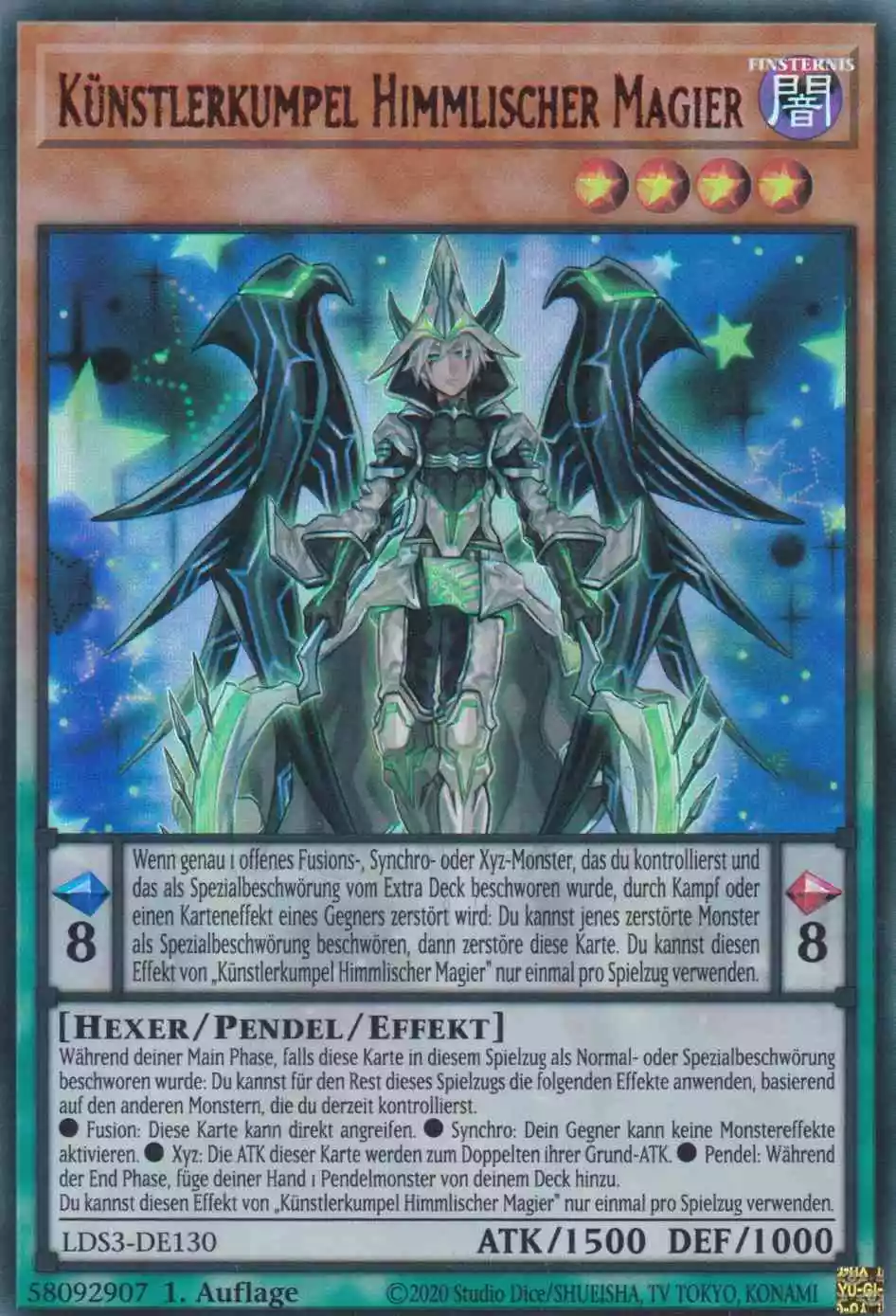 Künstlerkumpel Himmlischer Magier (rot) LDS3-DE130 ist in Colorful Ultra Rare Yu-Gi-Oh Karte aus Legendary Duelists Season 3 1.Auflage