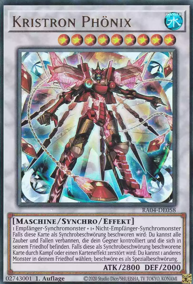 Kristron Phönix Ultra Rare RA04-DE058 Yugioh Karte Kristron Phönix RA04-DE058 ist in Ultra Rare Yu-Gi-Oh Karte aus Quarter Century Stampede 1.Auflage