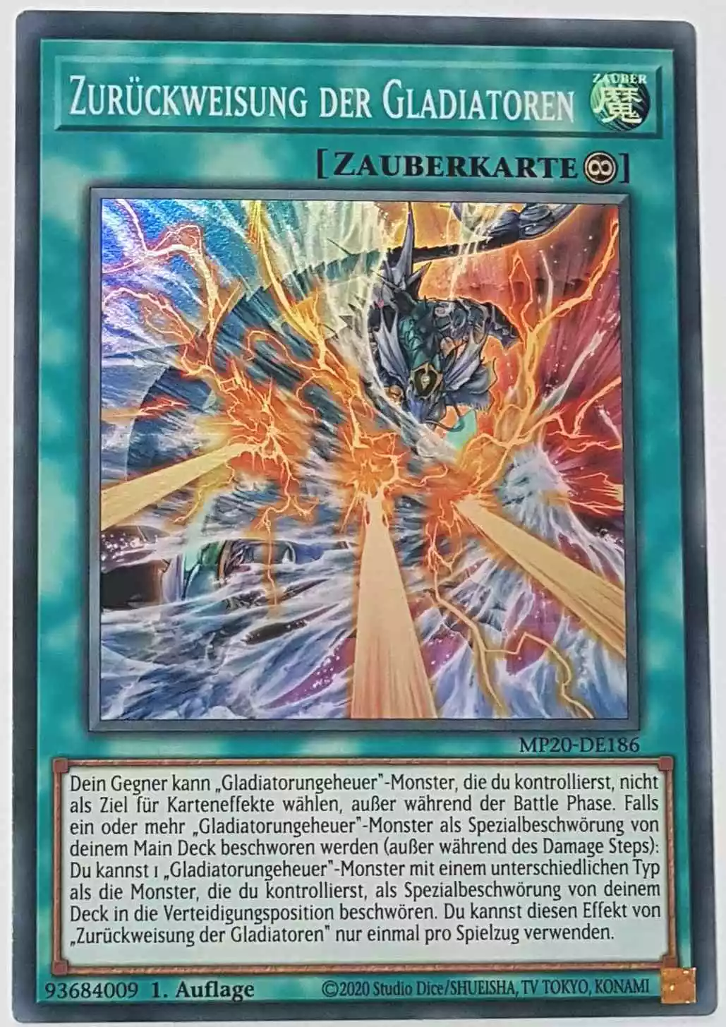 Zurückweisung der Gladiatoren MP20-DE186 ist in Super Rare Yu-Gi-Oh Karte aus 2020 Tin of Lost Memories 1.Auflage