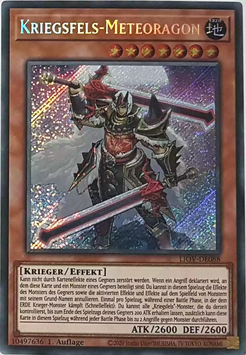 Kriegsfels-Meteoragon LIOV-DE088 ist in Secret Rare Yu-Gi-Oh Karte aus Lightning Overdrive 1.Auflage