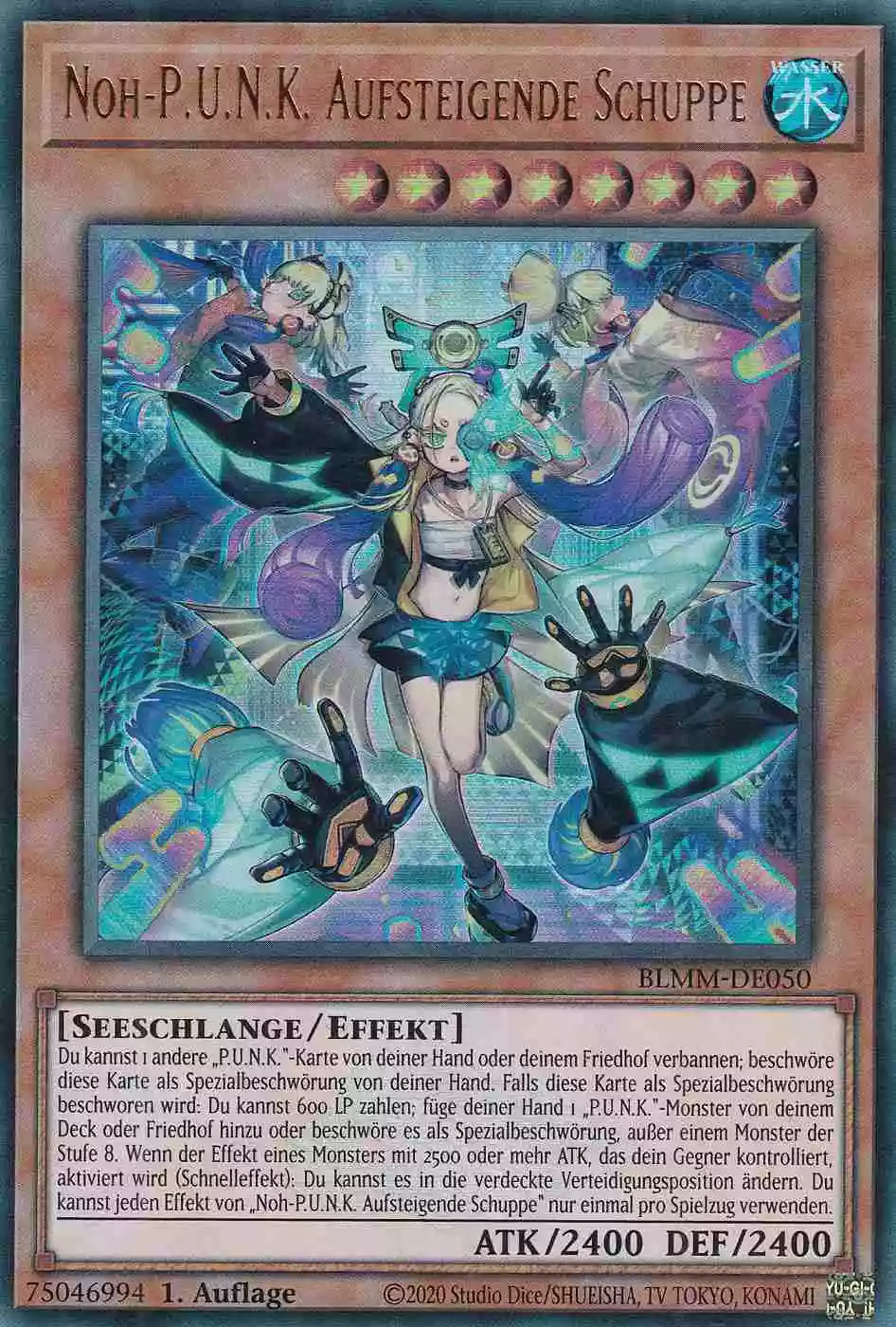 Noh-P.U.N.K. Aufsteigende Schuppe Ultra Rare BLMM-DE050 Yugioh Karte Noh-P.U.N.K. Aufsteigende Schuppe BLMM-DE050 ist in Ultra Rare Yu-Gi-Oh Karte aus Battles of Legend Monster Mayhem 1.Auflage
