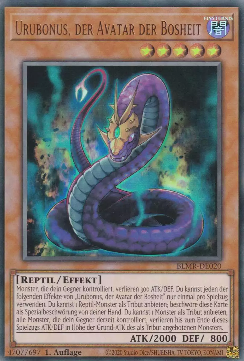 Urubonus, der Avatar der Bosheit BLMR-DE020 ist in Ultra Rare Yu-Gi-Oh Karte aus Battles of Legend Monstrous Revenge 1.Auflage