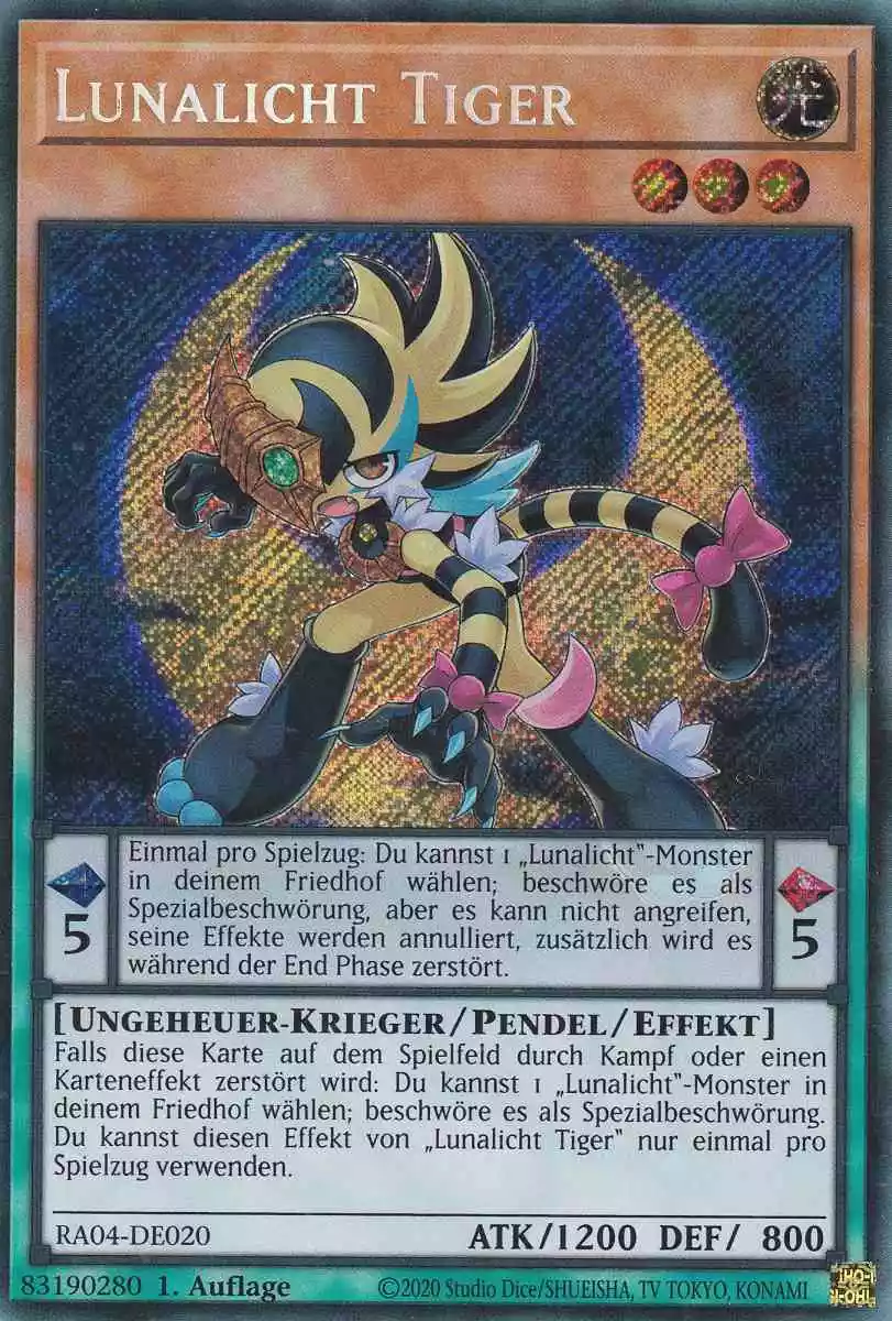 Lunalicht Tiger RA04-DE020 ist in Secret Rare Yu-Gi-Oh Karte aus Quarter Century Stampede 1.Auflage