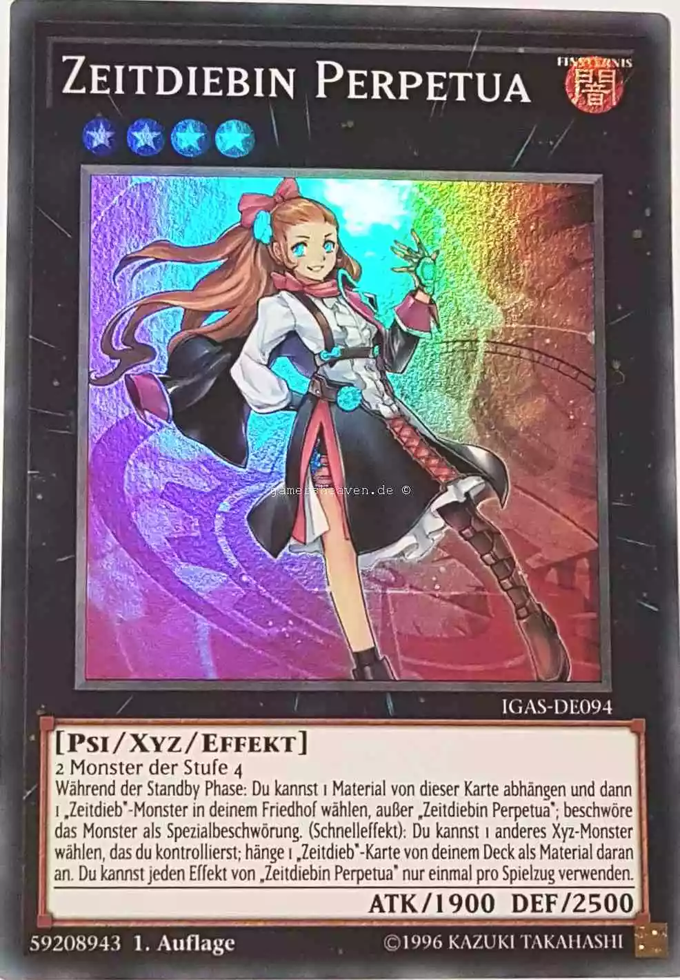 Zeitdiebin Perpetua IGAS-DE094 ist in Super Rare Yu-Gi-Oh Karte aus Ignition Assault 1.Auflage