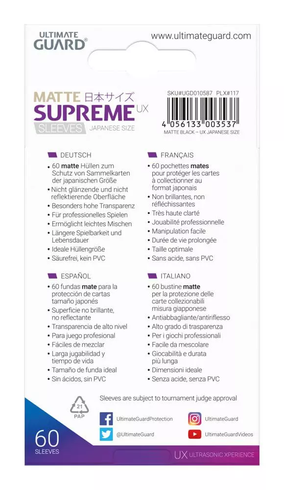 x_ugd010587_c Ultimate Guard Supreme UX Kartenhüllen Japanische Größe Matt Schwarz (60)