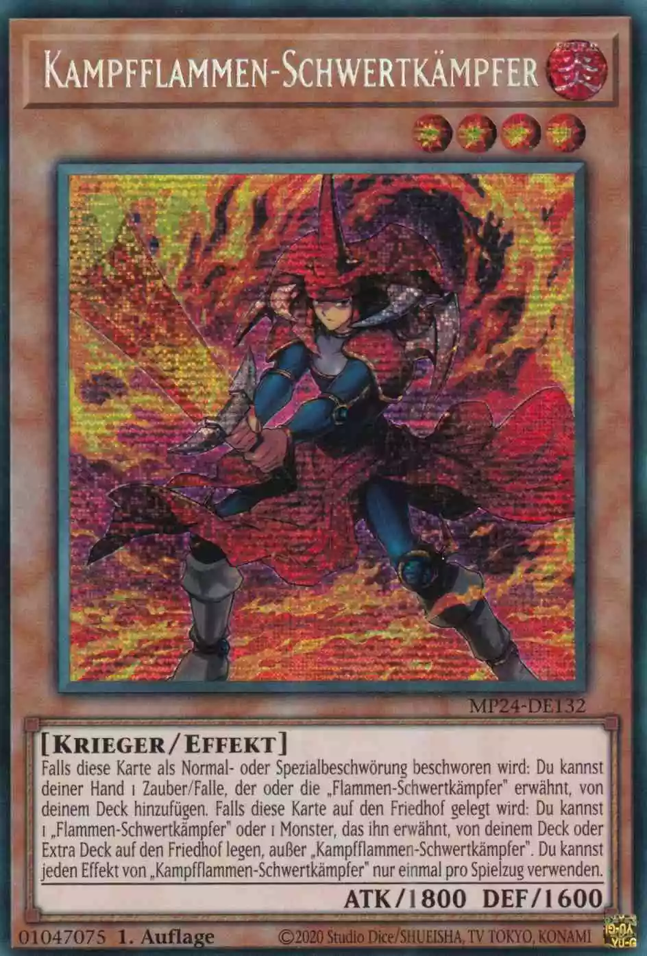 Kampfflammen-Schwertkämpfer MP24-DE132 ist in Prismatic Secret Rare Yu-Gi-Oh Karte aus 25th Anniversary Tin Dueling Mirrors 1.Auflage