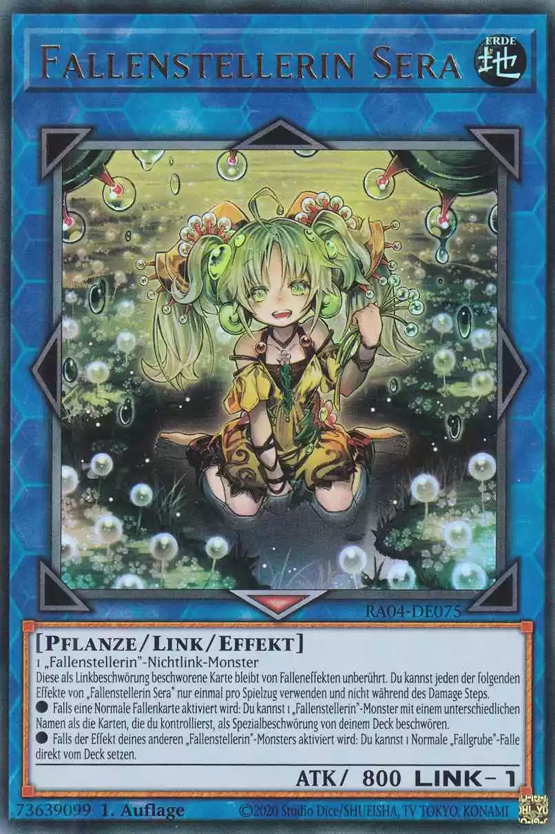 Fallenstellerin Sera Ultra Rare RA04-DE075 Yugioh Karte Fallenstellerin Sera RA04-DE075 ist in Ultra Rare Yu-Gi-Oh Karte aus Quarter Century Stampede 1.Auflage