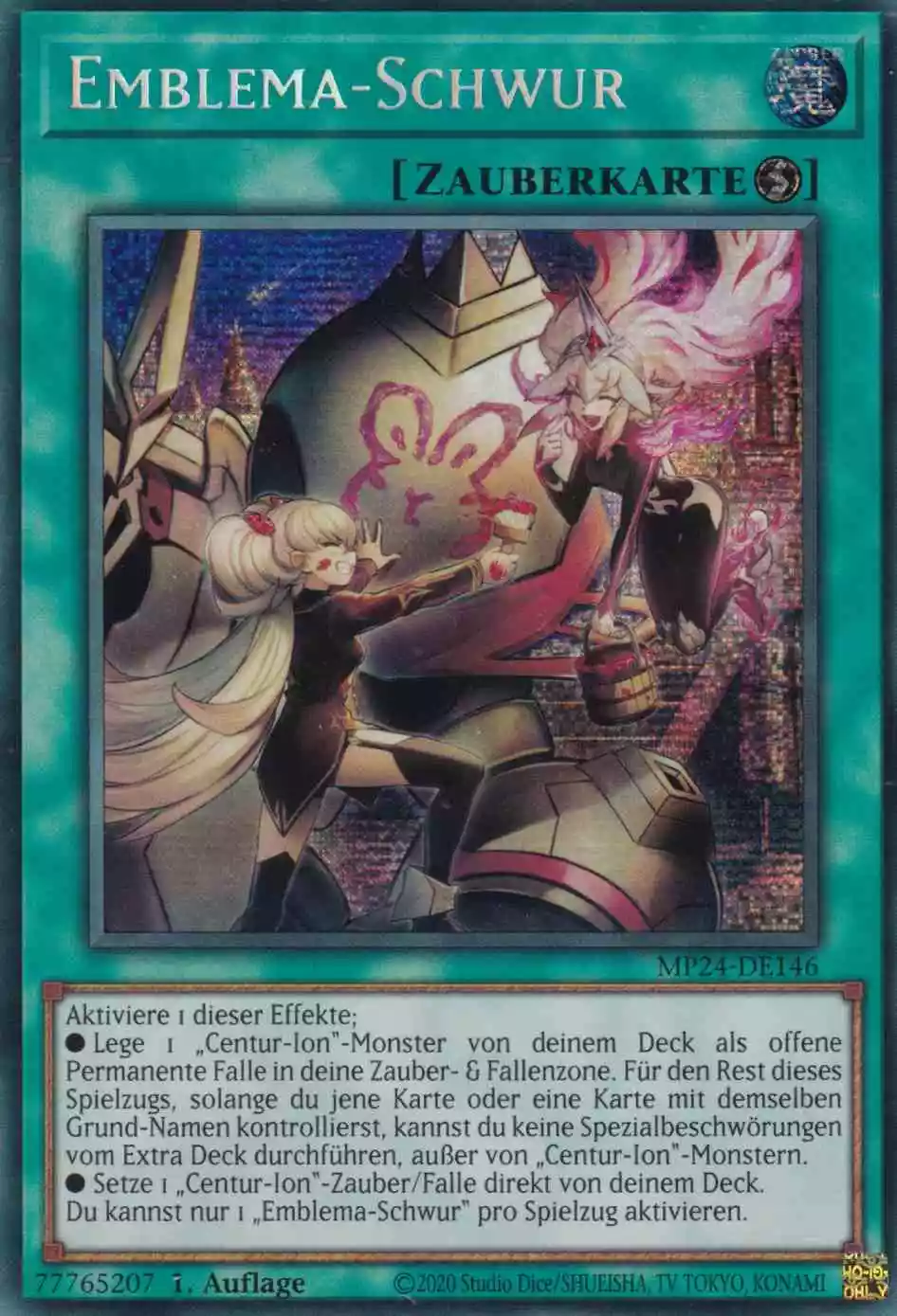 Emblema-Schwur Prismatic Secret Rare MP24-DE146 Yugioh Karte Emblema-Schwur MP24-DE146 ist in Prismatic Secret Rare Yu-Gi-Oh Karte aus 25th Anniversary Tin Dueling Mirrors 1.Auflage