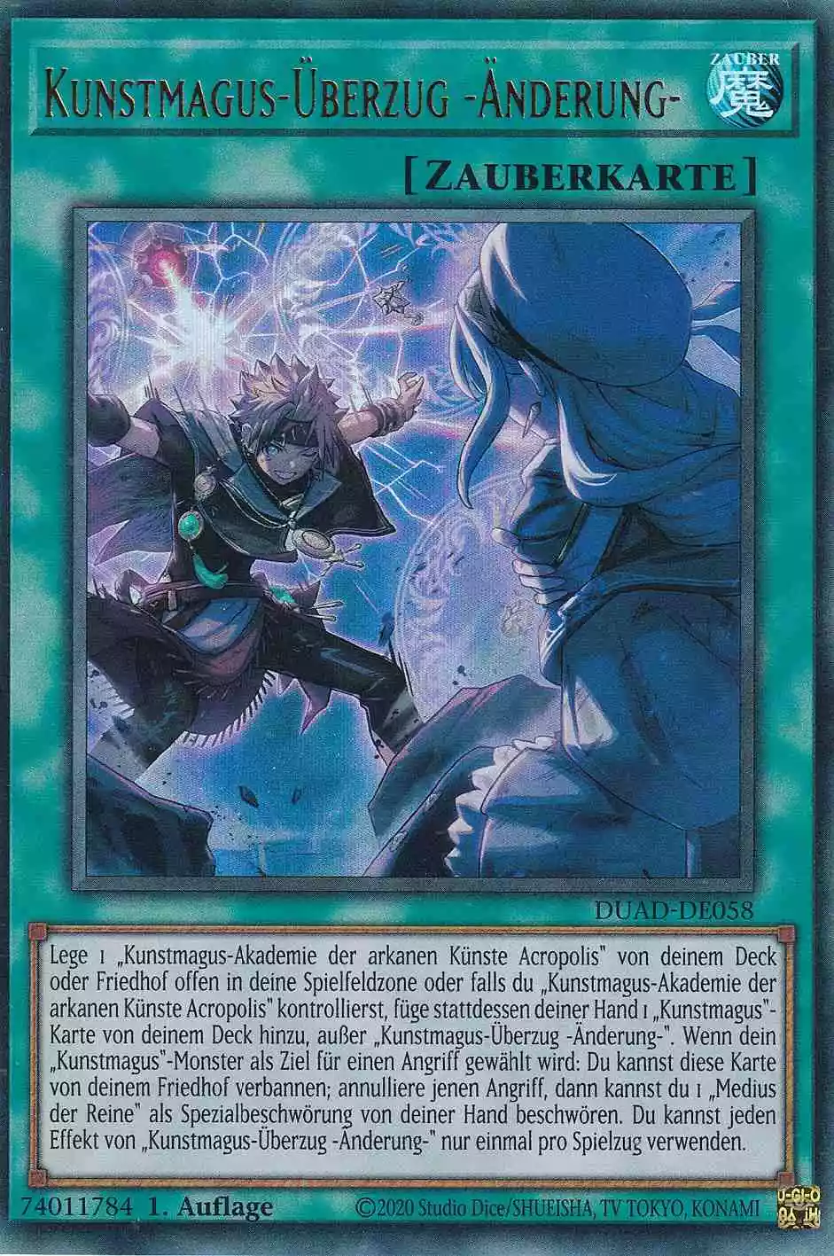 Kunstmagus-Überzug -Änderung- Ultra Rare DUAD-DE058 Yugioh Karte Kunstmagus-Überzug -Änderung- DUAD-DE058 ist in Ultra Rare Yu-Gi-Oh Karte aus Duelist’s Advance 1.Auflage