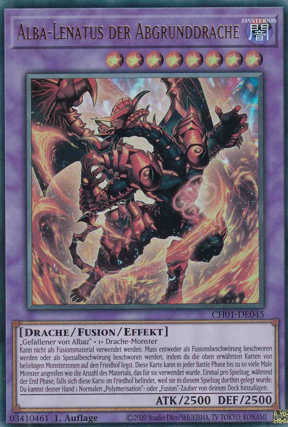 Alba-Lenatus der Abgrunddrache Ultra Rare CH01-DE045 Yugioh Karte Alba-Lenatus der Abgrunddrache CH01-DE045 ist in Ultra Rare Yu-Gi-Oh Karte aus THE CHRONICLES DECK: The Fallen & The Virtuous 1.Auflage