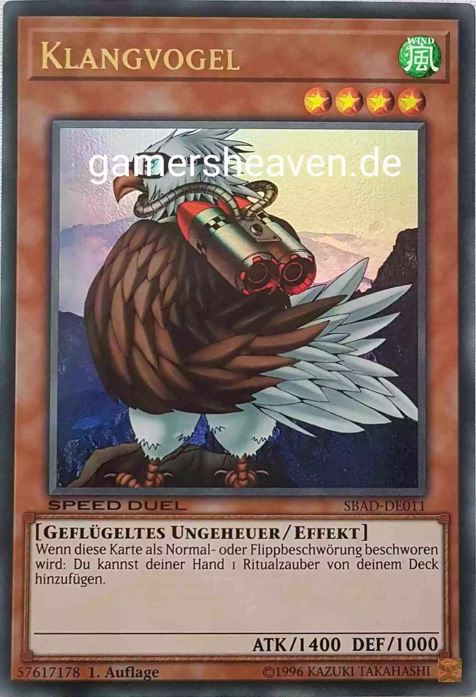 Klangvogel SBAD-DE011 ist in Ultra Rare Yu-Gi-Oh Karte aus Speed Duel Attack from the Deep 1. Auflage
