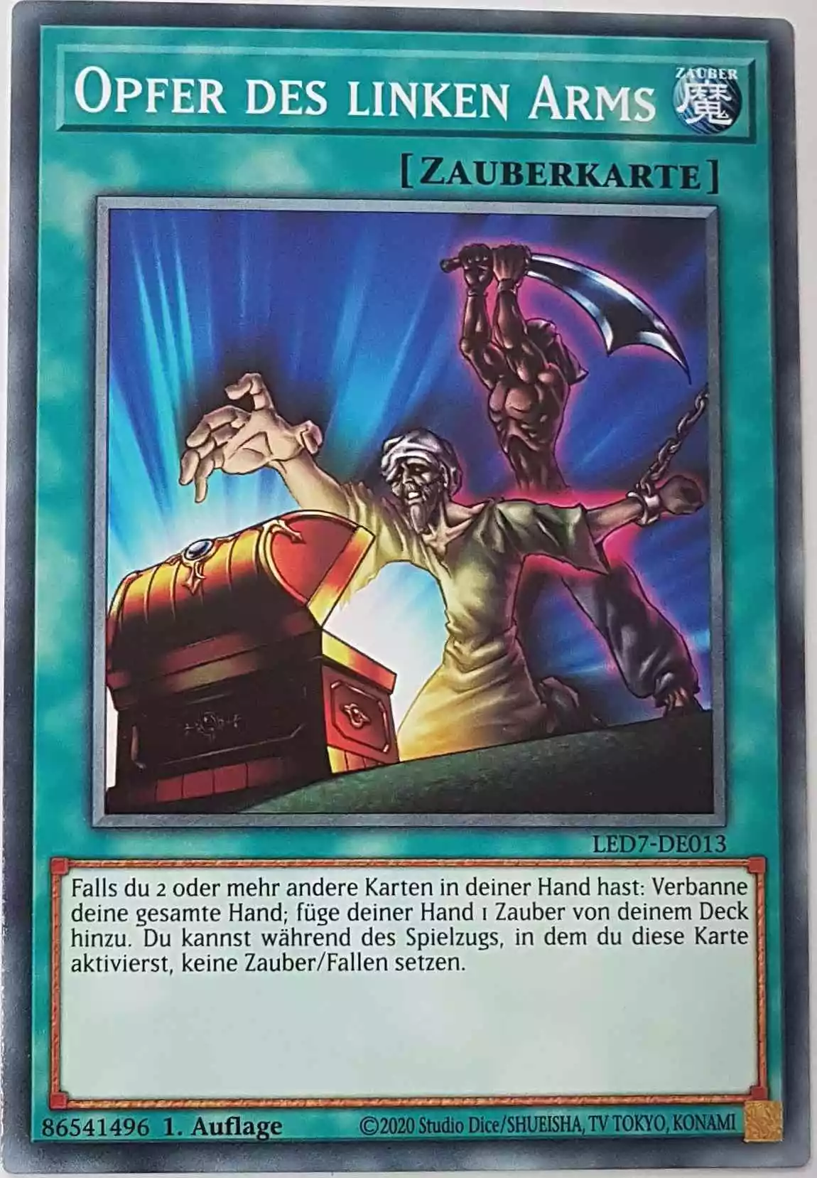 Opfer des linken Arms LED7-DE013 ist in Common Yu-Gi-Oh Karte aus Legendary Duelists Rage of Ra 1.Auflage