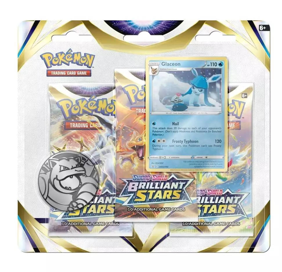 Pokemon Sword & Shield Brilliant Stars 3-Pack Blister - Glaceon - Englisch