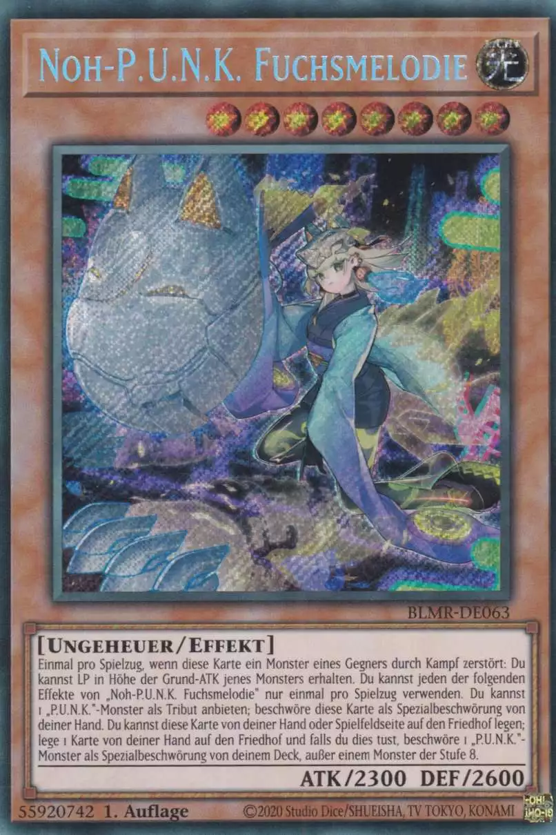 Noh-P.U.N.K. Fuchsmelodie BLMR-DE063 ist in Secret Rare Yu-Gi-Oh Karte aus Battles of Legend Monstrous Revenge 1.Auflage