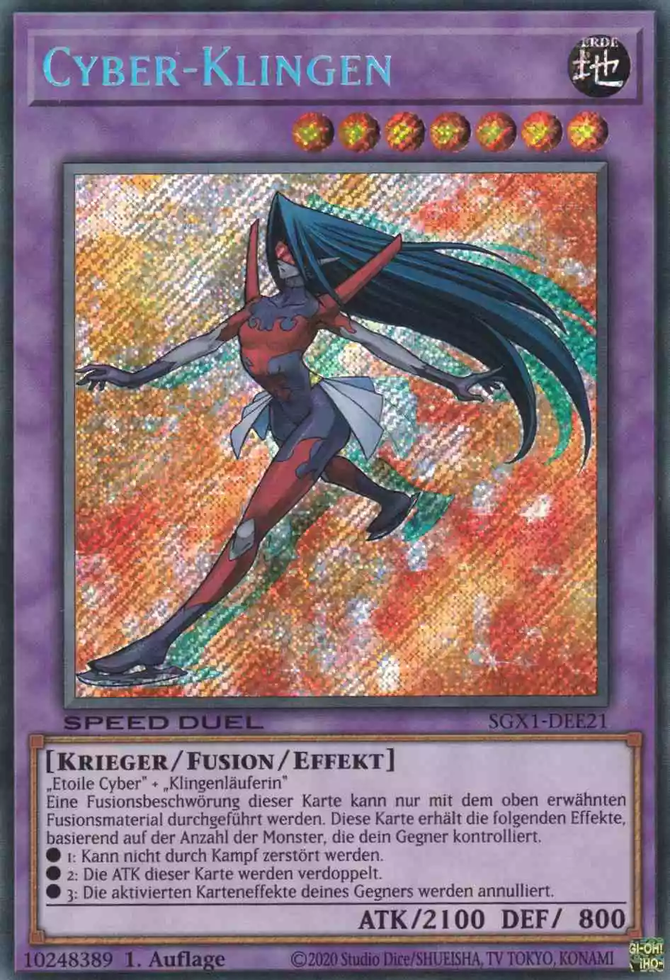 Cyber-Klingen SGX1-DEE21-P ist in Secret Rare Yu-Gi-Oh Karte aus Speed Duel GX Duel Academy Box 1.Auflage