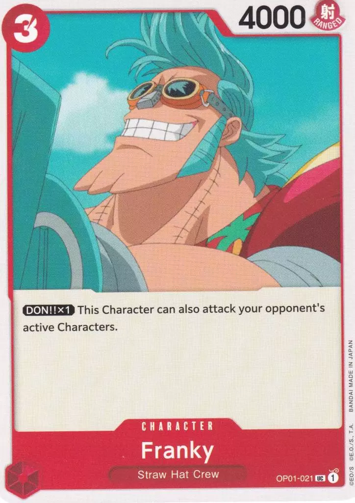 op01-021-franky-uncommon-romance-dawn Franky OP01-021 ist in Uncommon. Die One Piece Karte ist aus Romance Dawn in Normal Art.