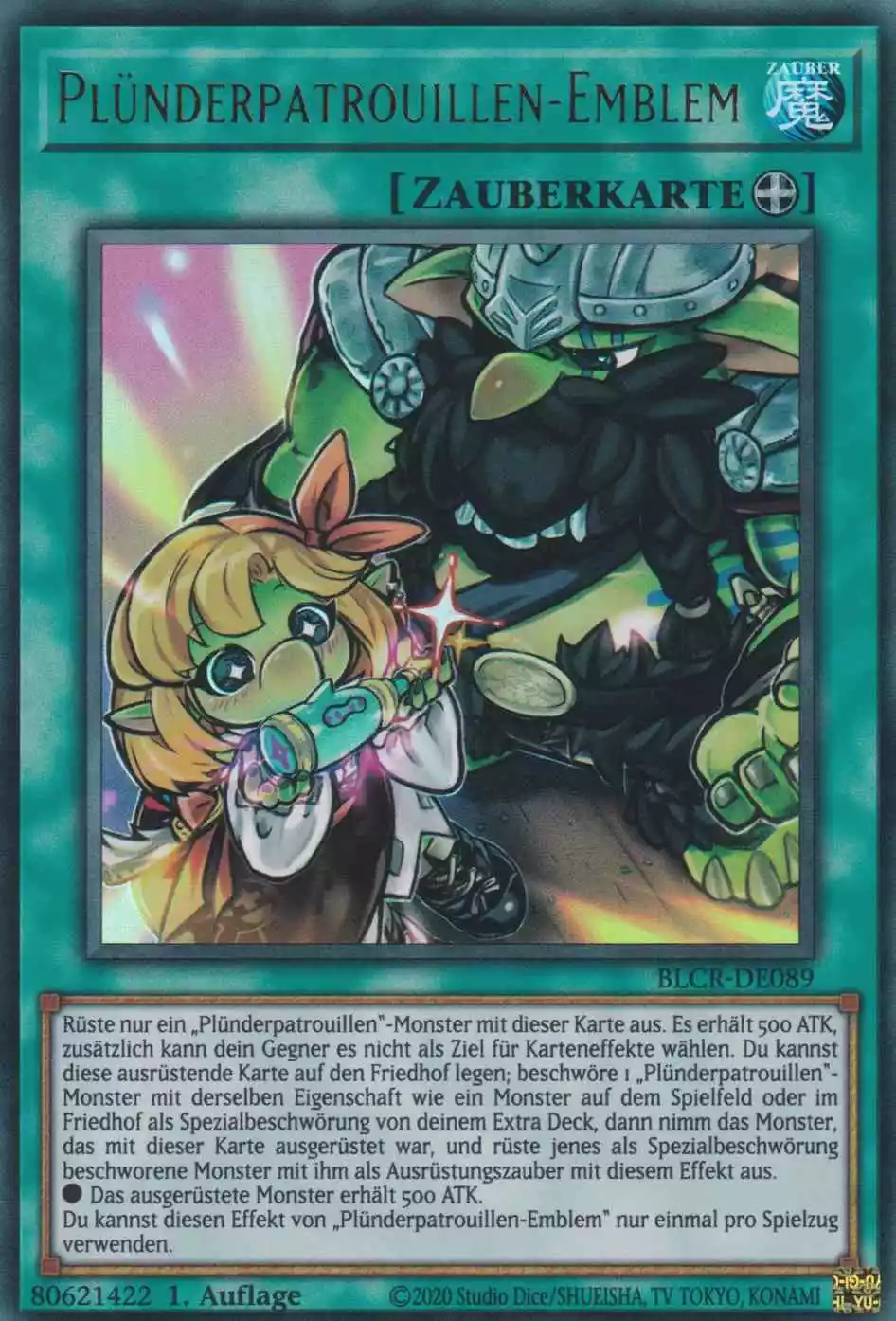 Plünderpatrouillen-Emblem BLCR-DE089 ist in Ultra Rare Yu-Gi-Oh Karte aus Battles of Legend Crystal Revenge 1.Auflage