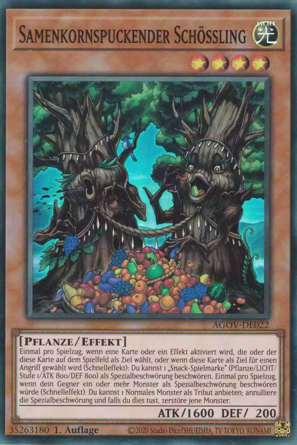 Samenkornspuckender Schössling AGOV-DE022 ist in Super Rare Yu-Gi-Oh Karte aus Age of Overlord 1.Auflage