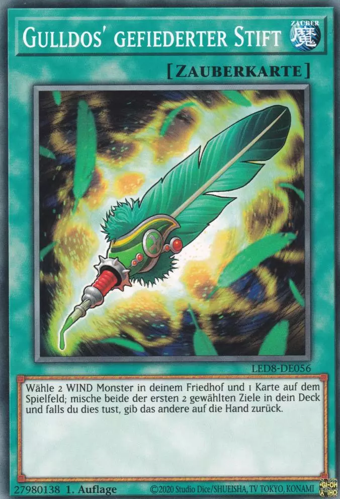 Gulldos' gefiederter Stift LED8-DE056 ist in Common Yu-Gi-Oh Karte aus Legendary Duelists Synchro Storm 1.Auflage