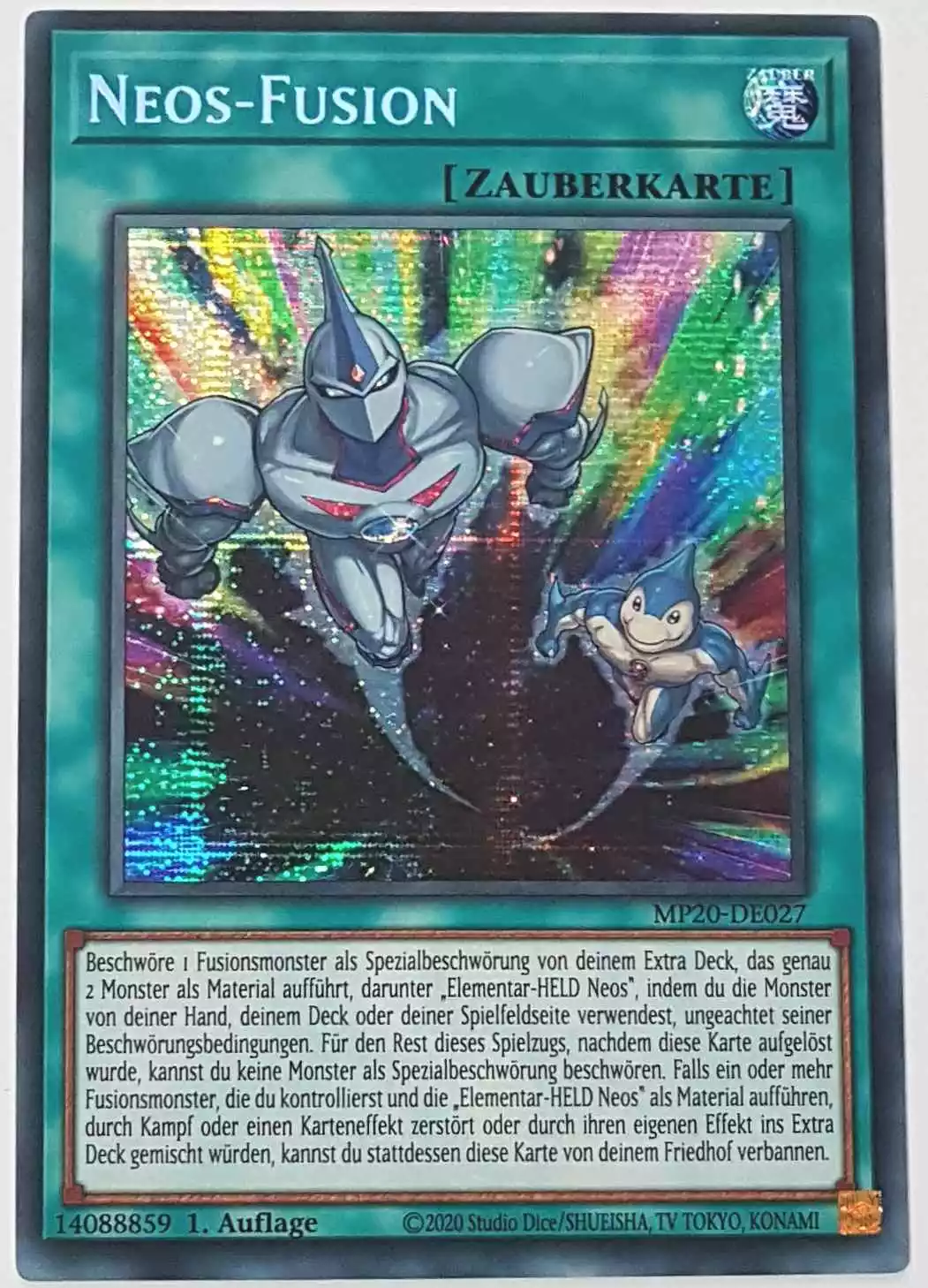 Neos-Fusion MP20-DE027 ist in Prismatic Secret Rare Yu-Gi-Oh Karte aus 2020 Tin of Lost Memories 1.Auflage
