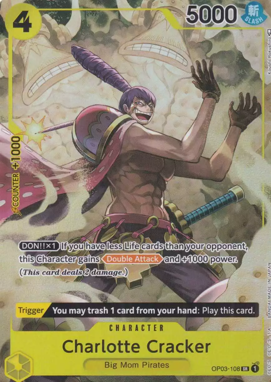 op03-108-a-charlotte-cracker-parallel-super-rare-pillars-of-strength-op-03 Charlotte Cracker (Parallel) OP03-108 ist in Super Rare. Die One Piece Karte ist aus Pillars of Strength OP-03 in Parallel Alternative Art.