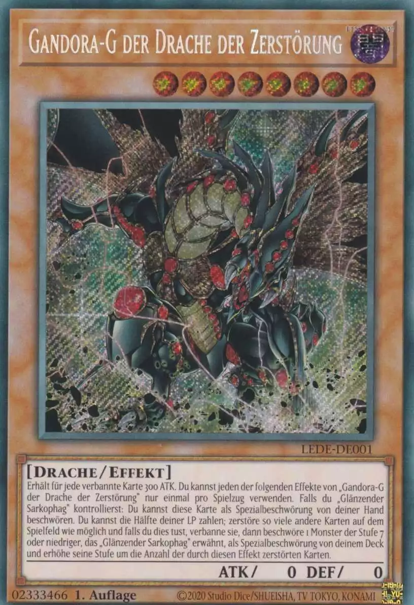 Gandora-G der Drache der Zerstörung LEDE-DE001 ist in Secret Rare Yu-Gi-Oh Karte aus Legacy Of Destruction 1.Auflage