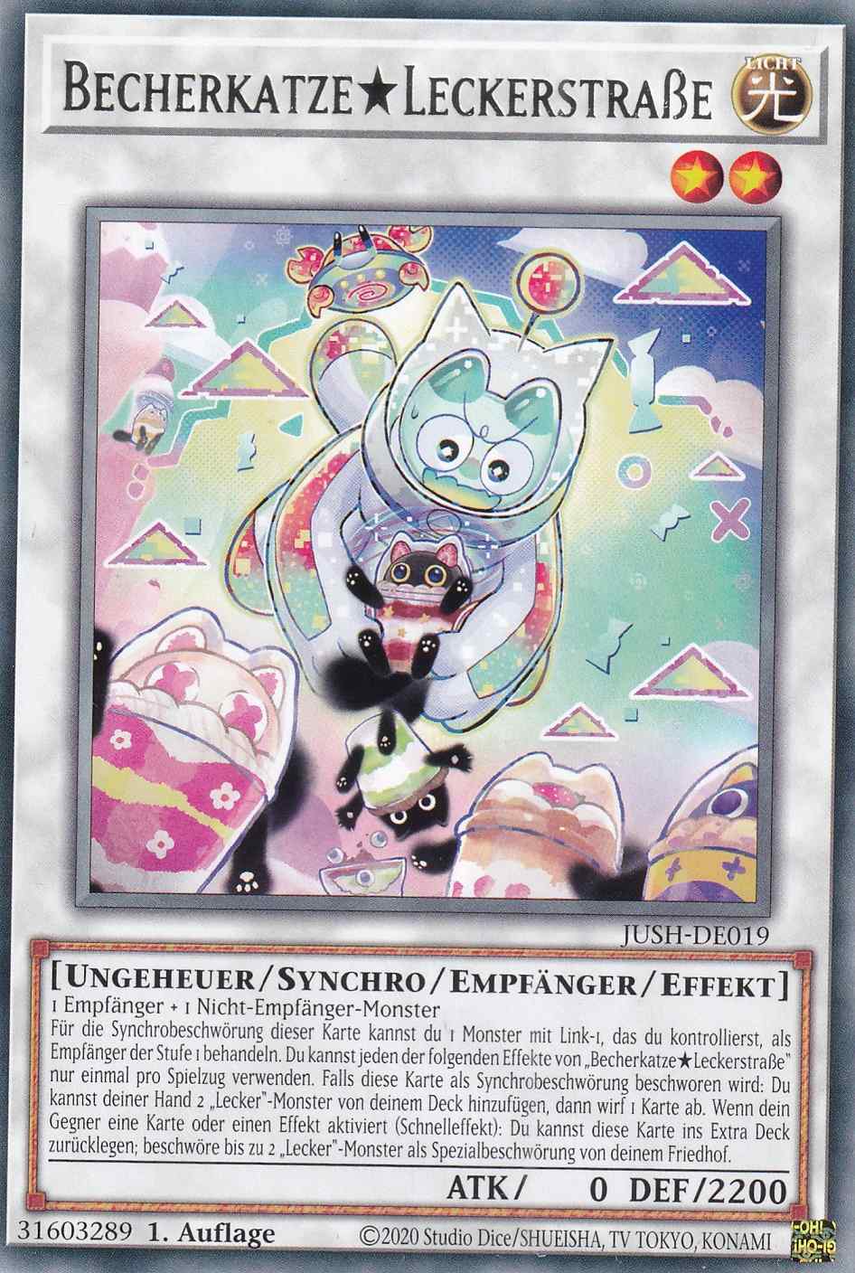 Becherkatze★Leckerstraße JUSH-DE019 ist in Rare Yu-Gi-Oh Karte aus Justice Hunters 1.Auflage