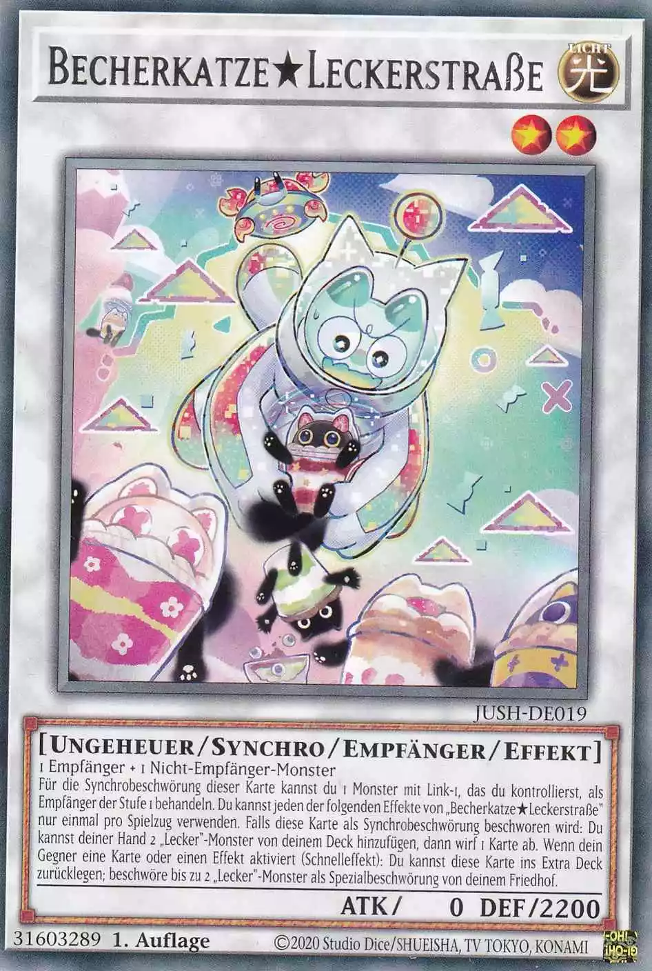 Becherkatze★Leckerstraße JUSH-DE019 ist in Rare Yu-Gi-Oh Karte aus Justice Hunters 1.Auflage