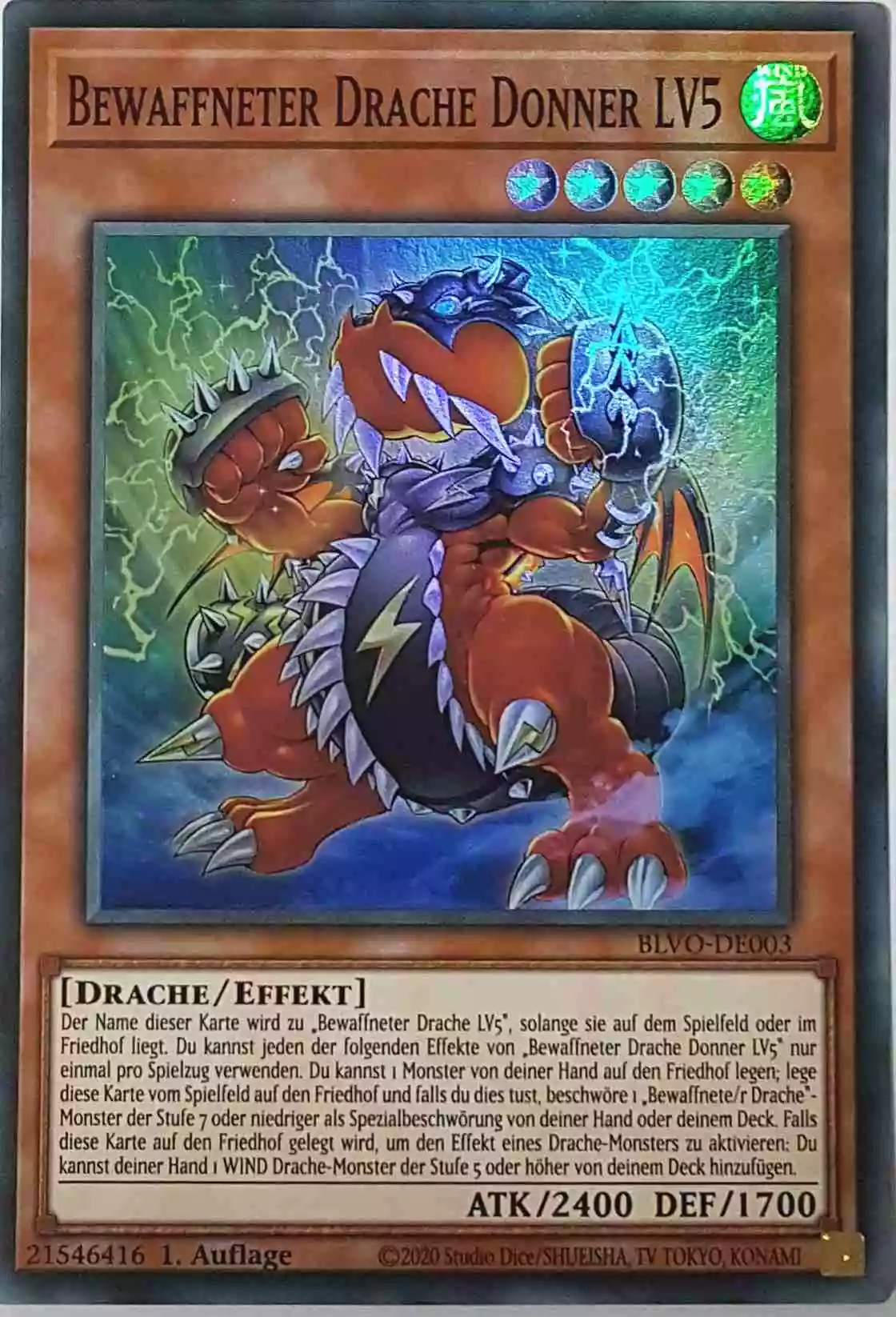 Bewaffneter Drache Donner LV5 BLVO-DE003 ist in Super Rare Yu-Gi-Oh Karte aus Blazing Vortex 1.Auflage