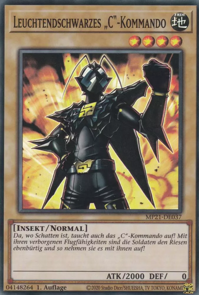 Leuchtendschwarzes „C“-Kommando MP21-DE037 ist in Super Rare Yu-Gi-Oh Karte aus Tin of Ancient Battles 1.Auflage