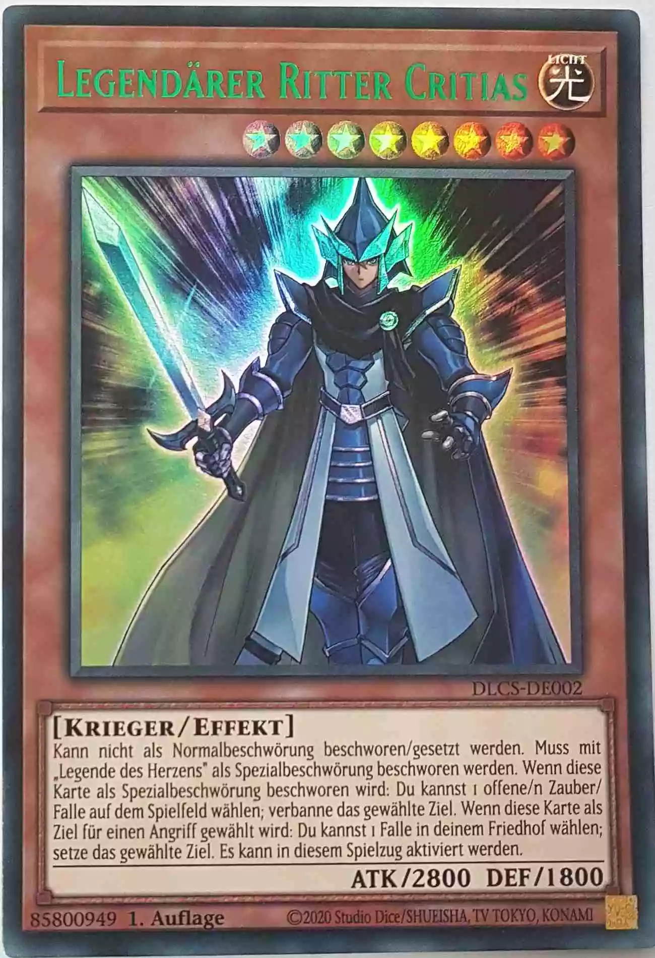 Legendärer Ritter Critias (grün) DLCS-DE002-G ist in Colorful Ultra Rare Yu-Gi-Oh Karte aus Dragons of Legend The Complete Series 1.Auflage