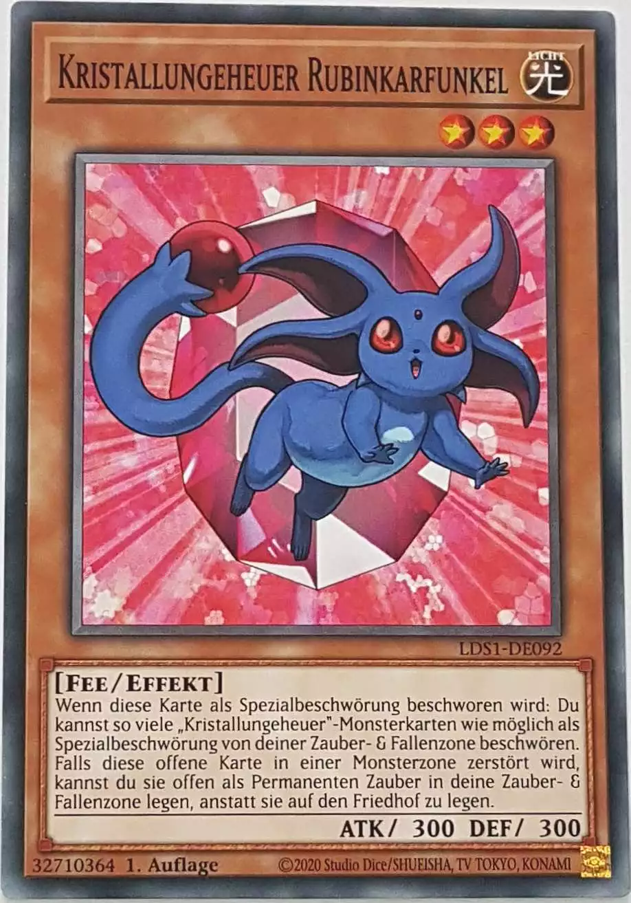 Kristallungeheuer Rubinkarfunkel LDS1-DE092 ist in Common Yu-Gi-Oh Karte aus Legendary Duelists: Season 1 1.Auflage