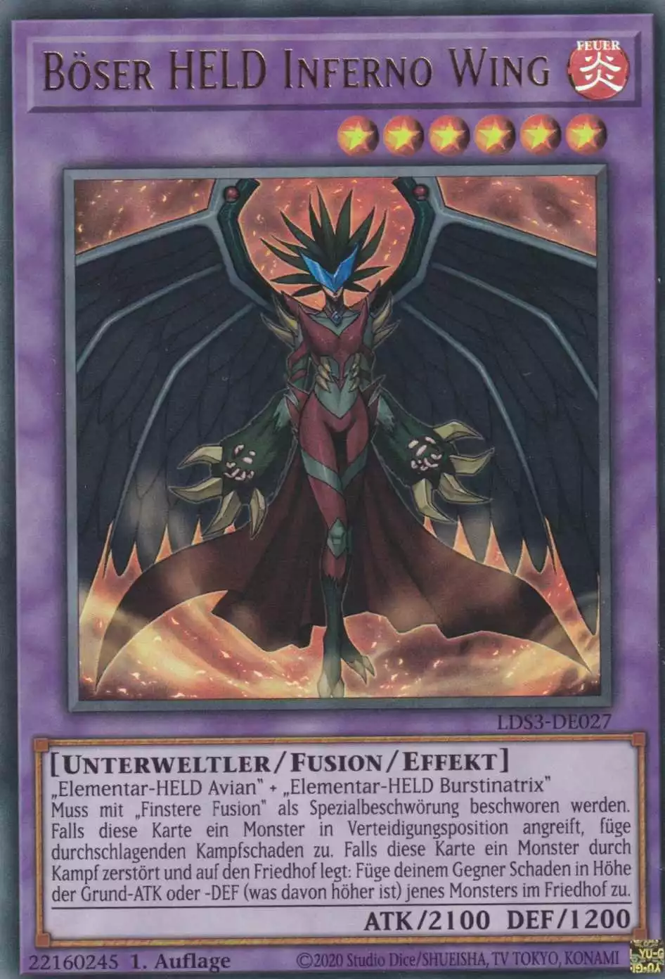 Böser HELD Inferno Wing LDS3-DE027 ist in Ultra Rare Yu-Gi-Oh Karte aus Legendary Duelists Season 3 1.Auflage