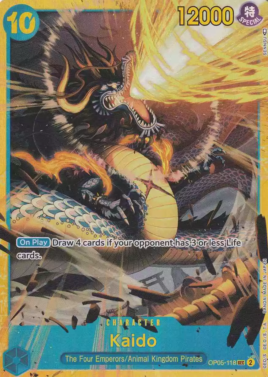 Kaido OP05-118 ist in Secret Rare. Die One Piece Karte ist aus Awakening of the New Era in Normal Art.