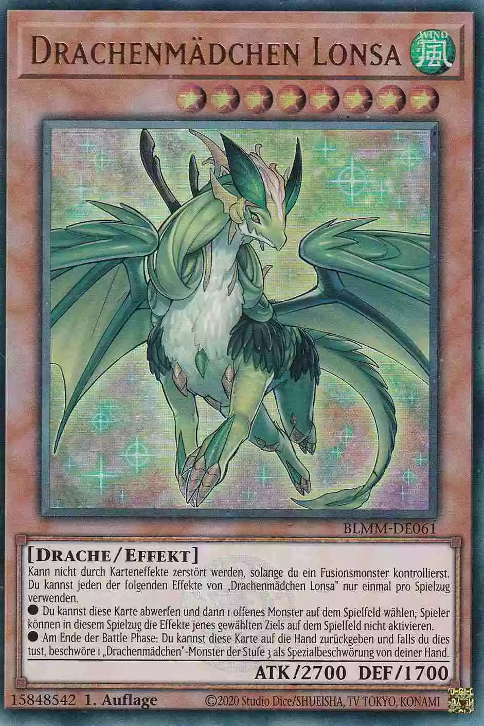 Drachenmädchen Lonsa Ultra Rare BLMM-DE061 Yugioh Karte Drachenmädchen Lonsa BLMM-DE061 ist in Ultra Rare Yu-Gi-Oh Karte aus Battles of Legend Monster Mayhem 1.Auflage